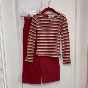 btween Kids Striped Long Sleeve Set - Red and Pink